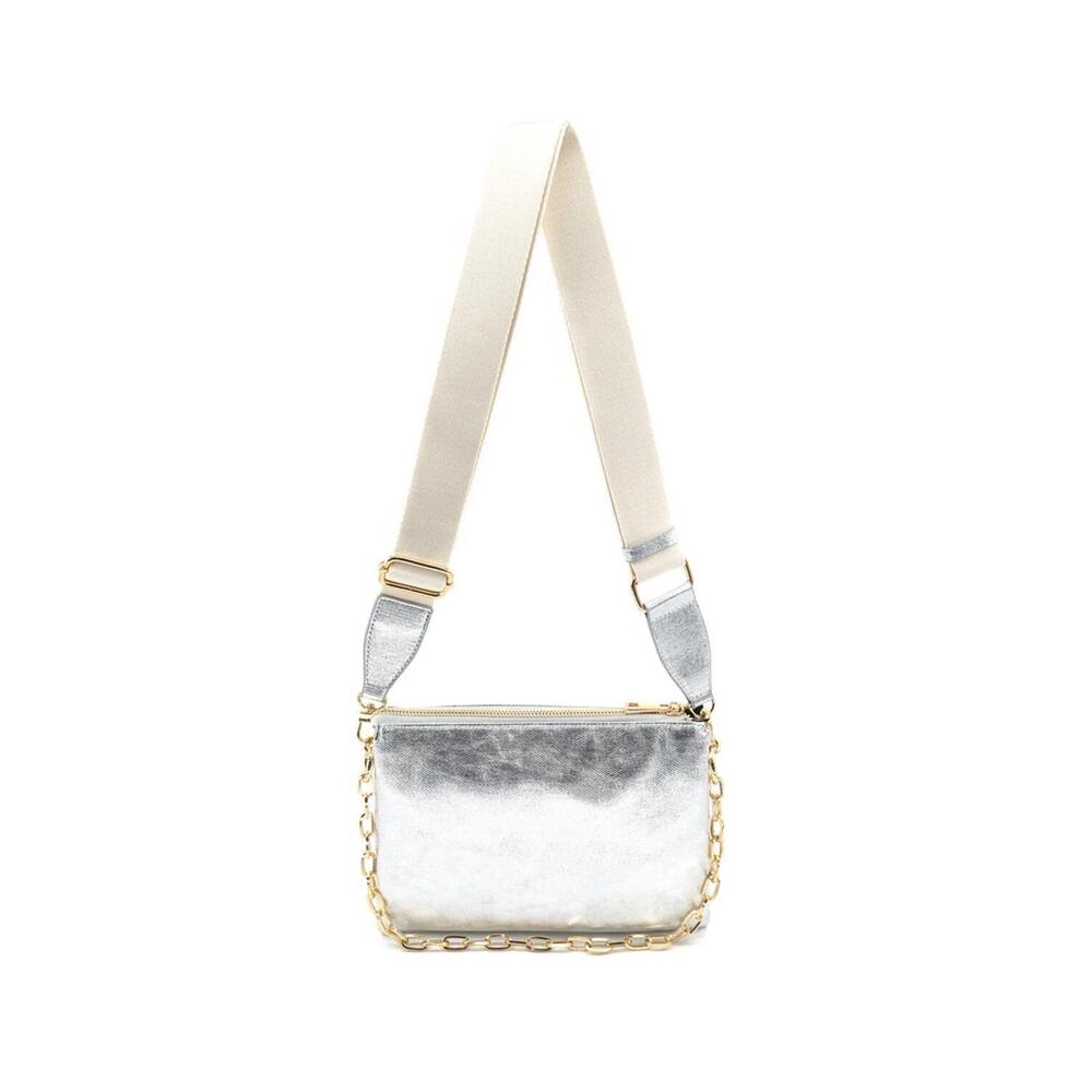 NEW BC HANDBAGS women's metallic coated canvas bag in silver